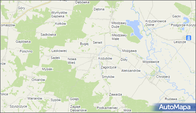 mapa Kozubów gmina Pińczów, Kozubów gmina Pińczów na mapie Targeo