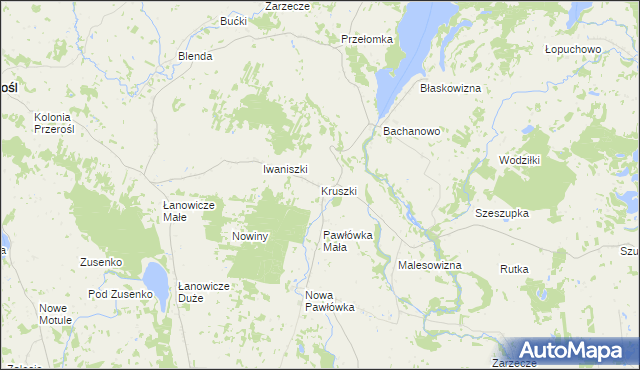 mapa Kruszki gmina Przerośl, Kruszki gmina Przerośl na mapie Targeo