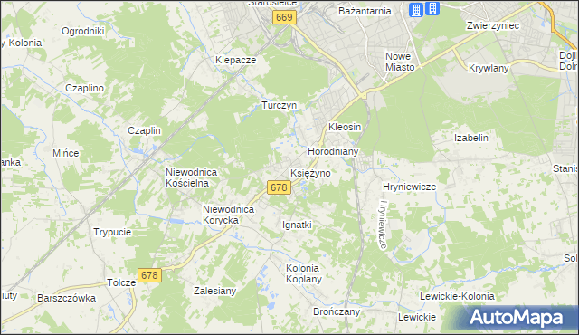 mapa Księżyno, Księżyno na mapie Targeo