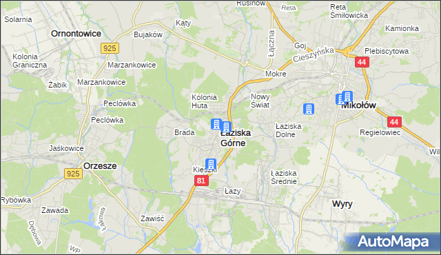 mapa Łaziska Górne, Łaziska Górne na mapie Targeo