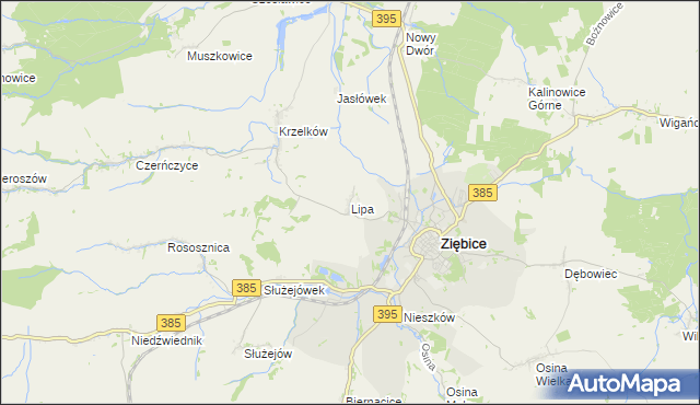 mapa Lipa gmina Ziębice, Lipa gmina Ziębice na mapie Targeo
