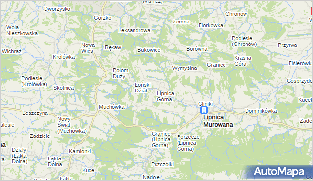 mapa Lipnica Górna gmina Lipnica Murowana, Lipnica Górna gmina Lipnica Murowana na mapie Targeo