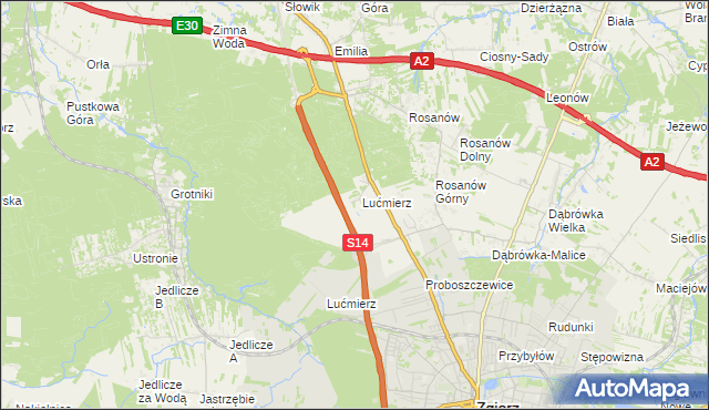 mapa Lućmierz-Las, Lućmierz-Las na mapie Targeo