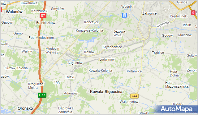 mapa Ludwinów gmina Kowala, Ludwinów gmina Kowala na mapie Targeo