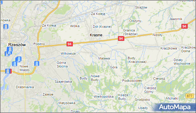 mapa Malawa gmina Krasne, Malawa gmina Krasne na mapie Targeo