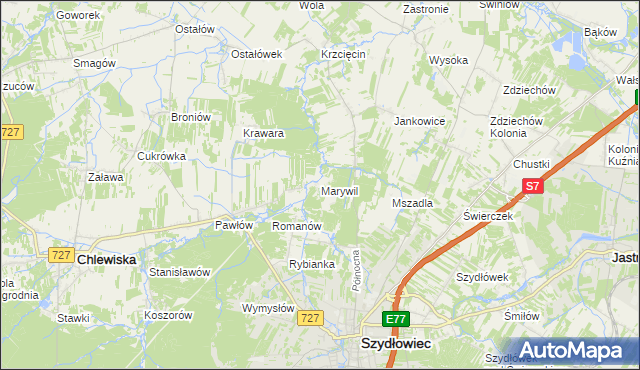 mapa Marywil gmina Szydłowiec, Marywil gmina Szydłowiec na mapie Targeo