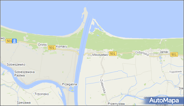 mapa Mikoszewo, Mikoszewo na mapie Targeo