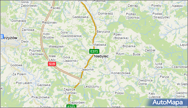 mapa Niebylec, Niebylec na mapie Targeo