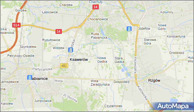 mapa Nowa Gadka gmina Ksawerów, Nowa Gadka gmina Ksawerów na mapie Targeo