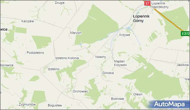 mapa Nowiny gmina Łopiennik Górny, Nowiny gmina Łopiennik Górny na mapie Targeo