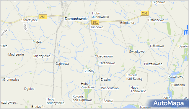 mapa Obiecanowo gmina Janowiec Wielkopolski, Obiecanowo gmina Janowiec Wielkopolski na mapie Targeo