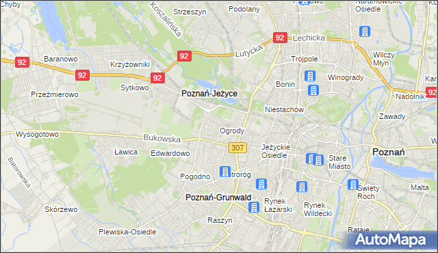 mapa Ogrody gmina Poznań, Ogrody gmina Poznań na mapie Targeo