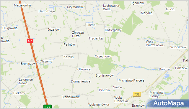 mapa Orzechowo gmina Jasieniec, Orzechowo gmina Jasieniec na mapie Targeo