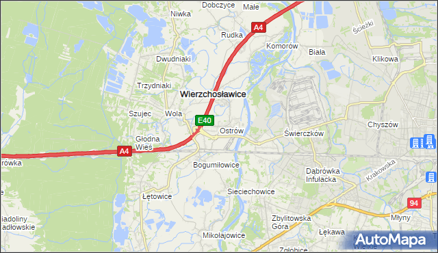 mapa Ostrów gmina Wierzchosławice, Ostrów gmina Wierzchosławice na mapie Targeo