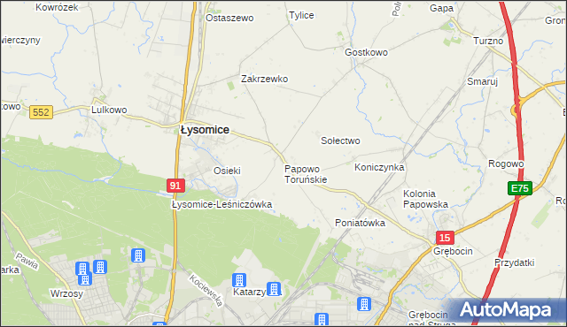 mapa Papowo Toruńskie, Papowo Toruńskie na mapie Targeo