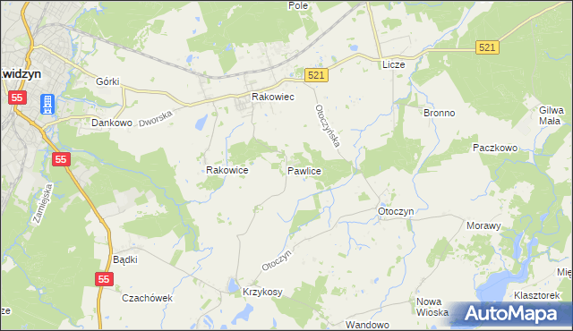 mapa Pawlice, Pawlice na mapie Targeo