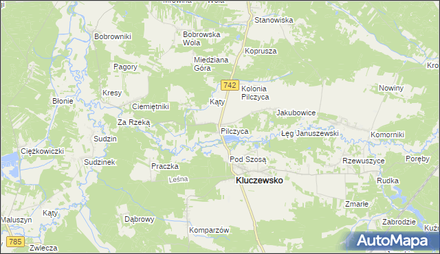 mapa Pilczyca gmina Kluczewsko, Pilczyca gmina Kluczewsko na mapie Targeo