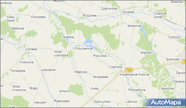 mapa Piorunów gmina Wodzierady, Piorunów gmina Wodzierady na mapie Targeo