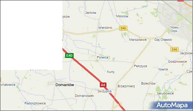 mapa Polwica gmina Domaniów, Polwica gmina Domaniów na mapie Targeo