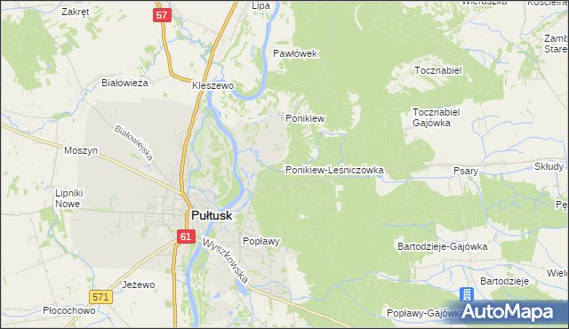 mapa Ponikiew-Leśniczówka, Ponikiew-Leśniczówka na mapie Targeo