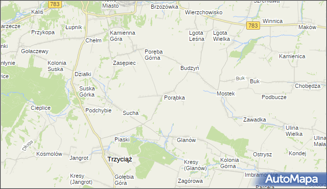 mapa Porąbka gmina Trzyciąż, Porąbka gmina Trzyciąż na mapie Targeo