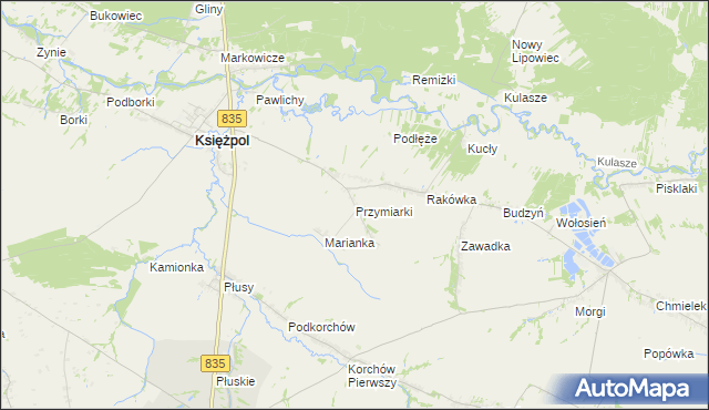 mapa Przymiarki gmina Księżpol, Przymiarki gmina Księżpol na mapie Targeo