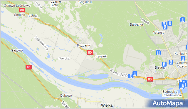 mapa Przysiek gmina Zławieś Wielka, Przysiek gmina Zławieś Wielka na mapie Targeo