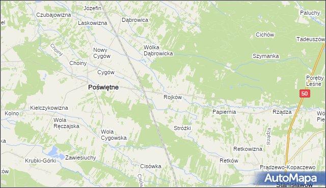 mapa Rojków gmina Poświętne, Rojków gmina Poświętne na mapie Targeo