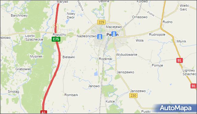 mapa Rożental gmina Pelplin, Rożental gmina Pelplin na mapie Targeo