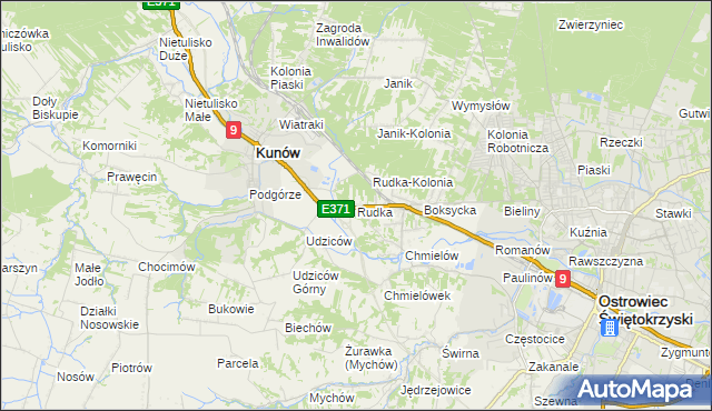 mapa Rudka gmina Kunów, Rudka gmina Kunów na mapie Targeo