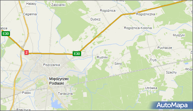 mapa Rudniki gmina Międzyrzec Podlaski, Rudniki gmina Międzyrzec Podlaski na mapie Targeo