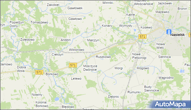 mapa Ruszkowo gmina Nasielsk, Ruszkowo gmina Nasielsk na mapie Targeo