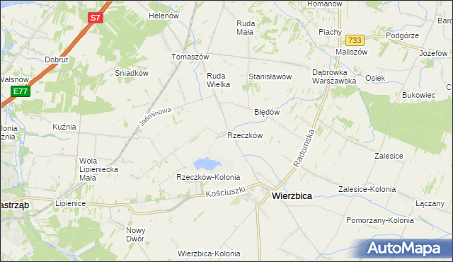 mapa Rzeczków gmina Wierzbica, Rzeczków gmina Wierzbica na mapie Targeo