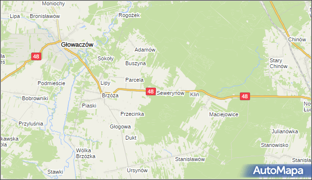 mapa Sewerynów gmina Głowaczów, Sewerynów gmina Głowaczów na mapie Targeo