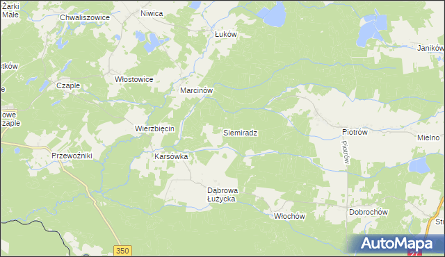 mapa Siemiradz gmina Trzebiel, Siemiradz gmina Trzebiel na mapie Targeo