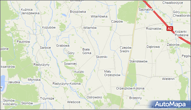 mapa Skotniki gmina Uniejów, Skotniki gmina Uniejów na mapie Targeo