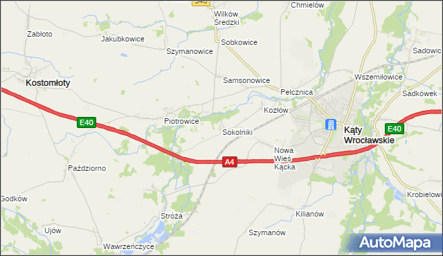 mapa Sokolniki gmina Kąty Wrocławskie, Sokolniki gmina Kąty Wrocławskie na mapie Targeo