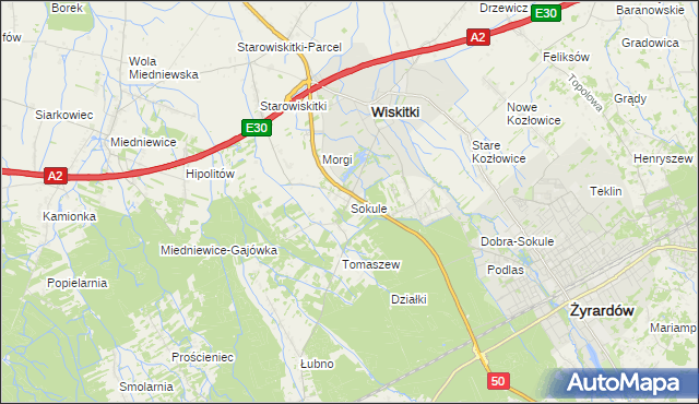 mapa Sokule gmina Wiskitki, Sokule gmina Wiskitki na mapie Targeo