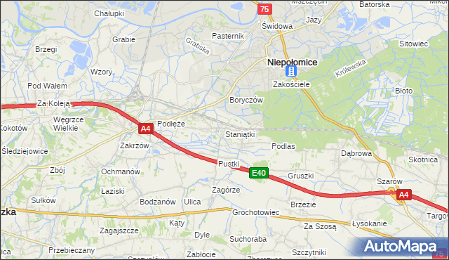 mapa Staniątki, Staniątki na mapie Targeo