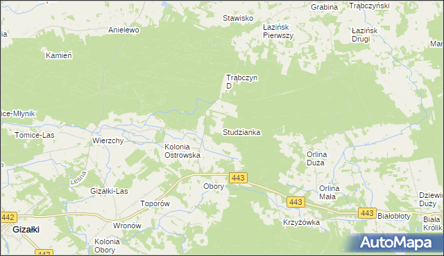 mapa Studzianka gmina Gizałki, Studzianka gmina Gizałki na mapie Targeo