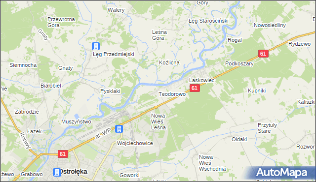 mapa Teodorowo gmina Rzekuń, Teodorowo gmina Rzekuń na mapie Targeo