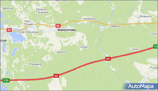 mapa Toczeń gmina Miedzichowo, Toczeń gmina Miedzichowo na mapie Targeo