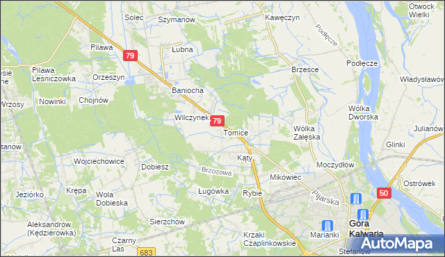 mapa Tomice gmina Góra Kalwaria, Tomice gmina Góra Kalwaria na mapie Targeo