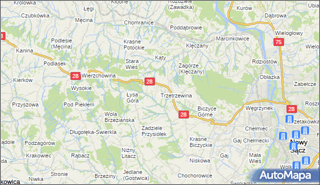 mapa Trzetrzewina, Trzetrzewina na mapie Targeo
