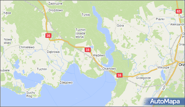 mapa Wężewo gmina Orzysz, Wężewo gmina Orzysz na mapie Targeo