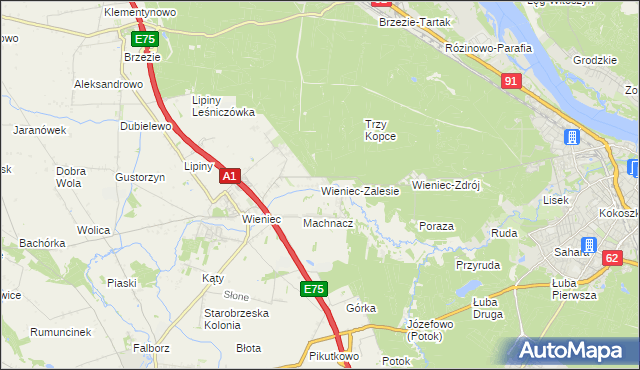 mapa Wieniec-Zalesie, Wieniec-Zalesie na mapie Targeo