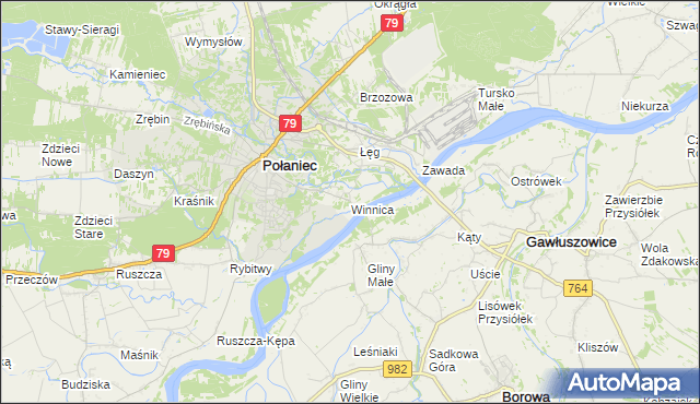 mapa Winnica gmina Połaniec, Winnica gmina Połaniec na mapie Targeo