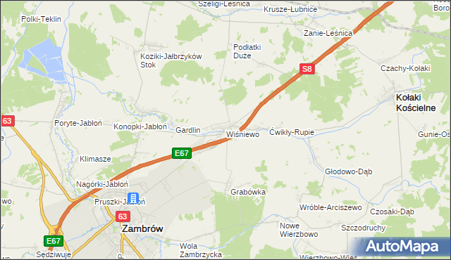 mapa Wiśniewo gmina Zambrów, Wiśniewo gmina Zambrów na mapie Targeo