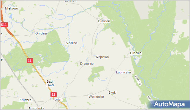 mapa Wojnowo gmina Szczecinek, Wojnowo gmina Szczecinek na mapie Targeo