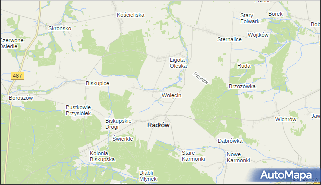 mapa Wolęcin gmina Radłów, Wolęcin gmina Radłów na mapie Targeo